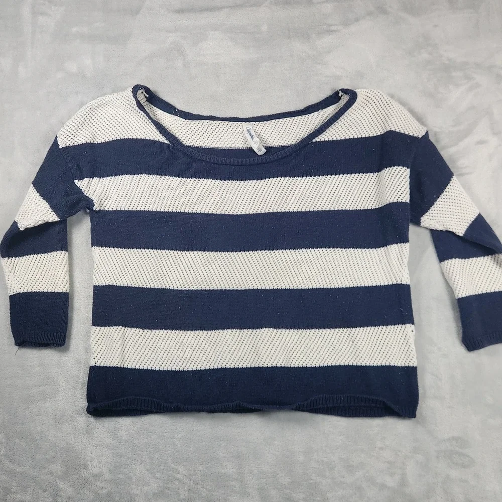 Aeropostale Striped Wide Fit Cropped Knit Sweater 3/4 Sleeve Womens L Y2K